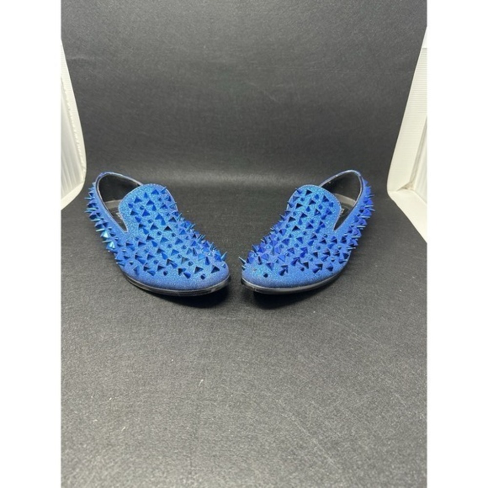 Bolano Mens Blue Spiked Loafers Glitter Studded Slip On Dress Shoes Size 10.5 - Picture 4 of 6